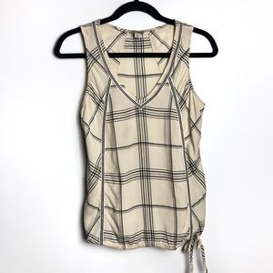 Lucky Brand Cream V-Neck Plaid Self-Tie Sleeveless Top